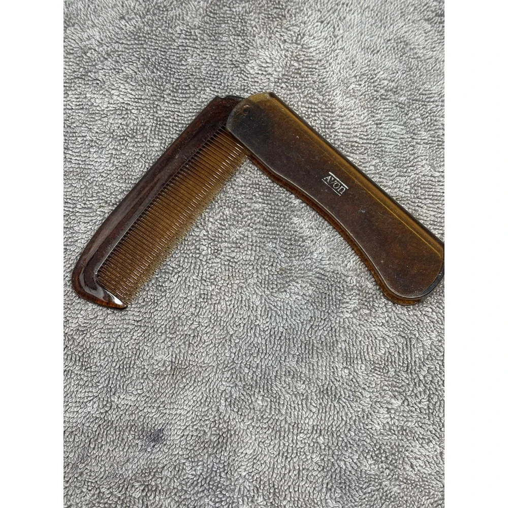 Vintage Avon Folding Pocket Comb Amber Brown Faux Tortoiseshell Travel Grooming